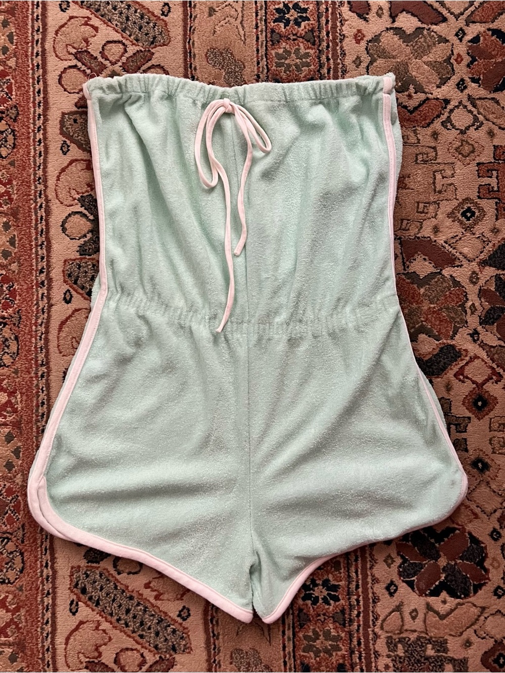 Vintage Mint Terry Tube Top Romper with White Trim